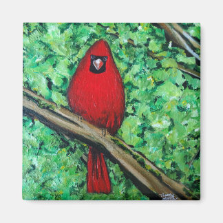 Cardinal Painting, 2 Inch Square Magnet