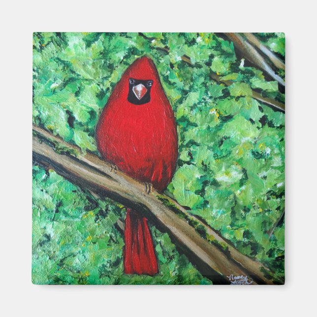 Cardinal Painting, 2 Inch Square Magnet (Front)