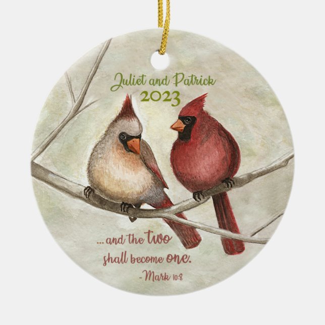 Cardinal Pair Christmas Ornament (Front)
