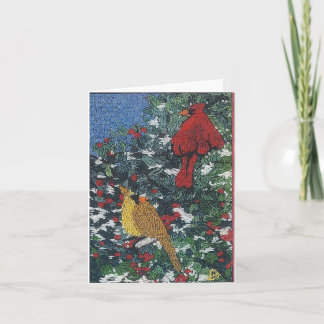 Cardinal Pair on a Pine Tree Holiday Card