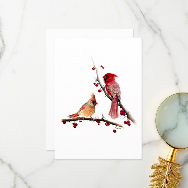 Cardinal Pair Watercolor Thank You Card (Winter Cardinal Pair Thank You Card by Jenn Steffen Art)