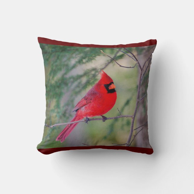 Cardinal Perch Cushion (Front)