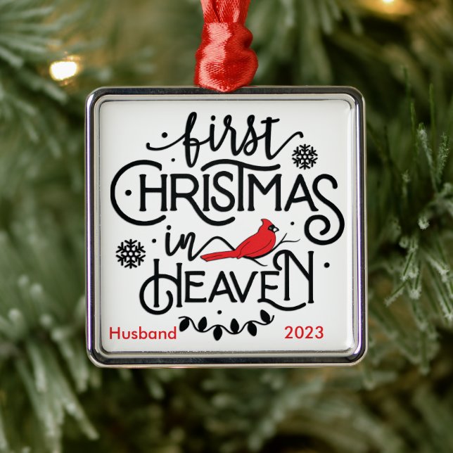 Cardinal/Personalised First Christmas In Heaven Metal Ornament (Tree)