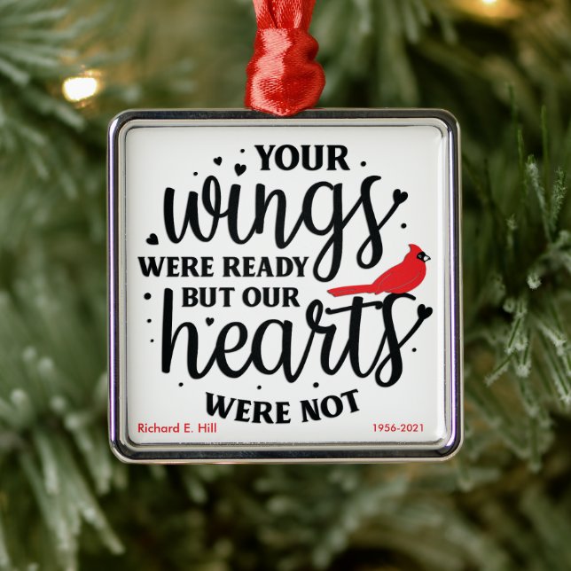 Cardinal/Personalised Your Wings Were Ready Metal Ornament (Tree)