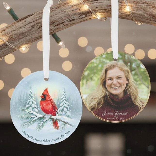 Cardinal Photo Memorial Keepsake Custom Christmas  Ornament (Sympathy Loss of Loved One Gift, )