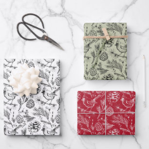 Cardinal, Pinecones, Pine Needles & Winter Berries Wrapping Paper Sheet