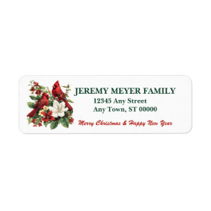 Cardinal Poinsettia Bouquet Christmas Address Return Address Label