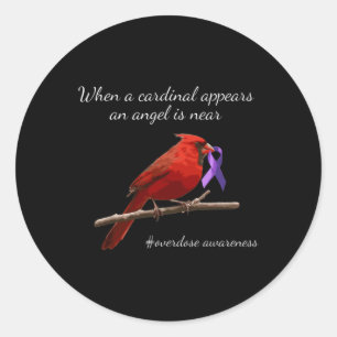 Cardinal Purples Ribbon Overdose Awareness Angel  Classic Round Sticker