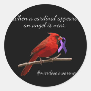 Cardinal Purples Ribbon Overdose Awareness Angel Classic Round Sticker