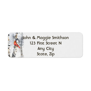 Cardinal Red Bird Birch Trees Forest Winter Nature Return Address Label