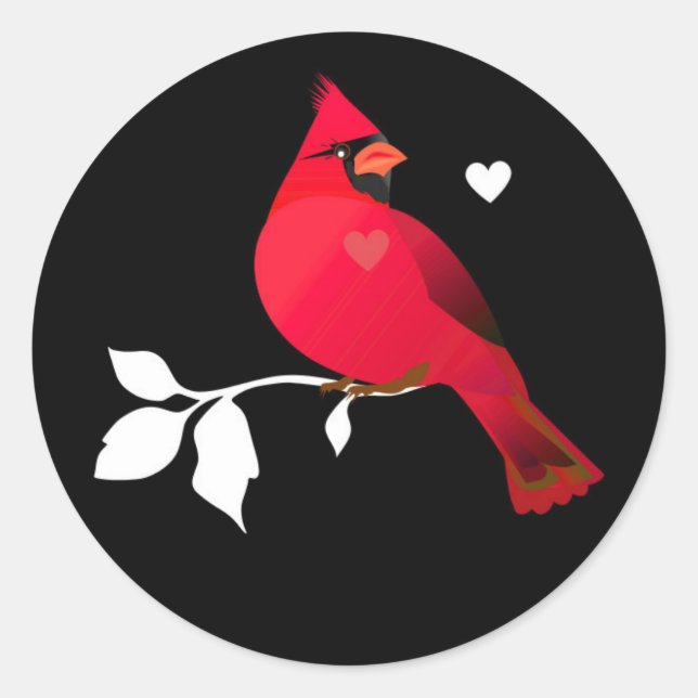 Cardinal Red Bird Hearts Black White Modern Label (Front)