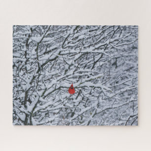 Cardinal Red Bird in a Snowy Tree Big Puzzle