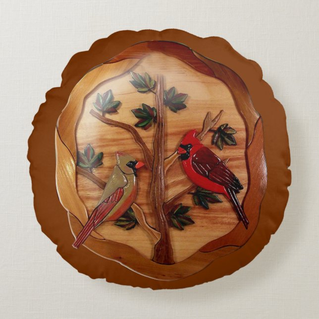Cardinal Red Bird Memorial sympathy remembrance Round Cushion (Front)