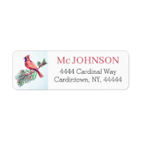 Cardinal Red Bird Snow Pine Art Return Address