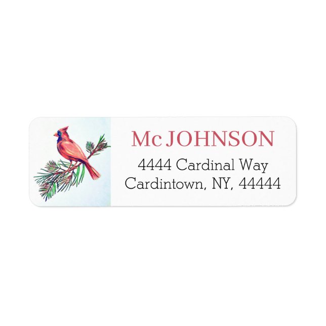 Cardinal Red Bird Snow Pine Art Return Address Label (Front)