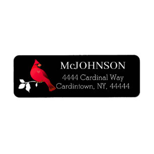 Cardinal Red Bird Snowy Branch Black White Modern Return Address Label