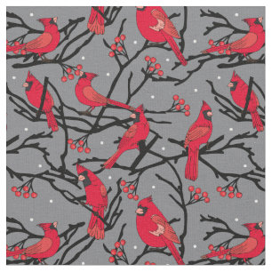 Cardinal Red Birds Pattern Christmas Holidays Fabric