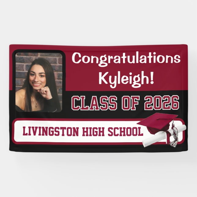 Cardinal Red & Black Graduation Banner (Horizontal)