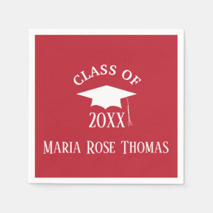 Cardinal Red Grad Cap & Leaves Paper Napkins