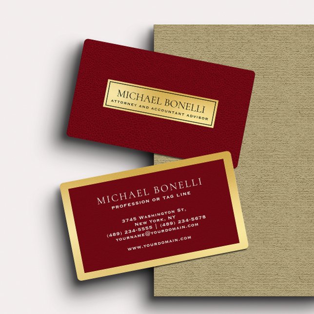 Cardinal red Leather Gold Label Professional Business Card (Creator Uploaded)