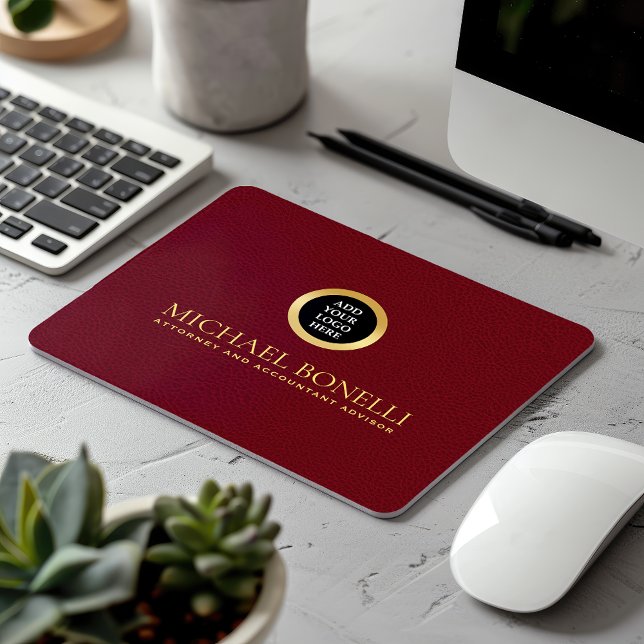 Cardinal Red Leather Luxury Gold ROUND Logo  Mouse Pad (Creator Uploaded)