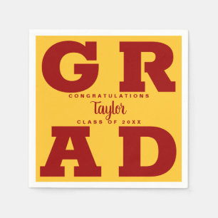 Cardinal Red on Gold Bold Graduation Party Napkin