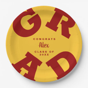 Cardinal Red on Gold Graduation Custom Name Paper Plate