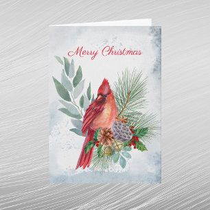 Cardinal Red Pine Greenery Christmas Holiday Card