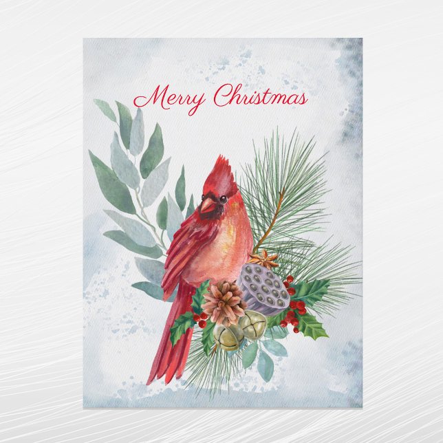 Cardinal Red Pine Greenery Christmas Holiday Postcard (Creator Uploaded)