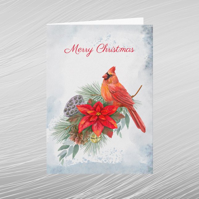 Cardinal Red Poinsettia Greenery Christmas  Holiday Card (Creator Uploaded)