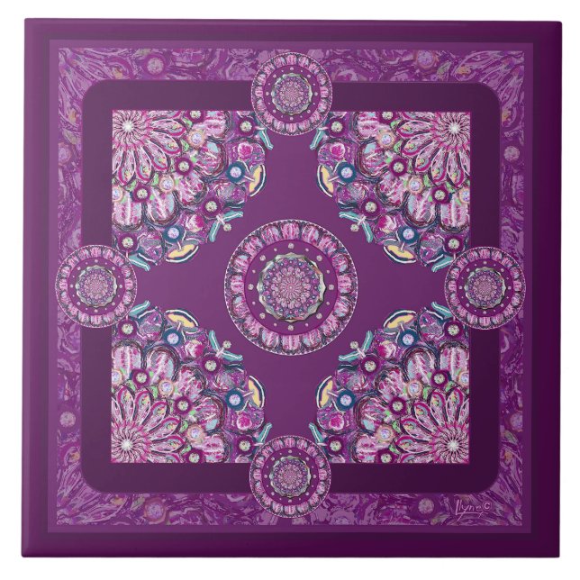 Cardinal red Rosace Ceramic Tile (Front)