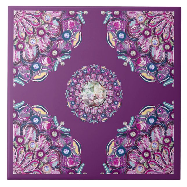 Cardinal red Rosace Ceramic Tile (Front)