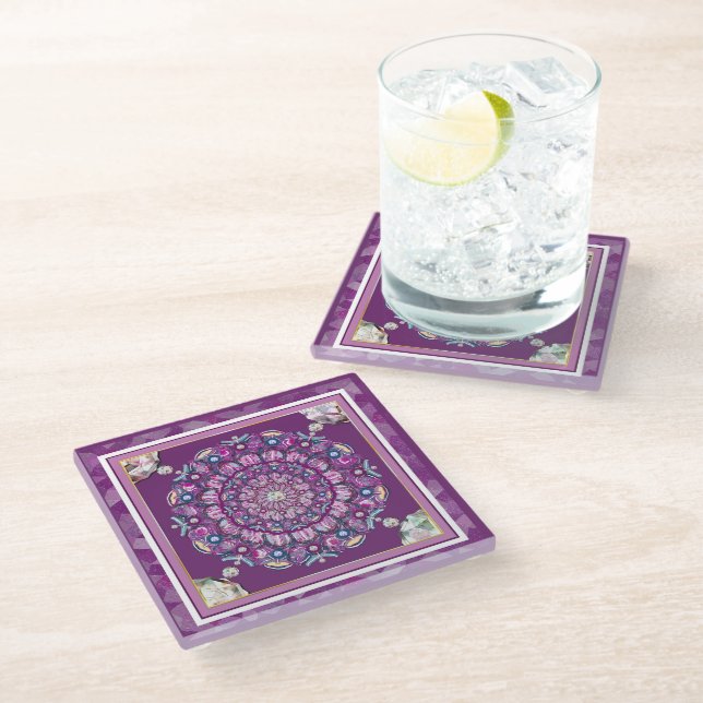 Cardinal Red Rosace Glass Coaster (Angled)