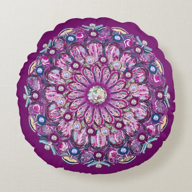 Cardinal red Rosace Round Cushion (Front)