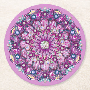 Cardinal Red Rosace Round Paper Coaster