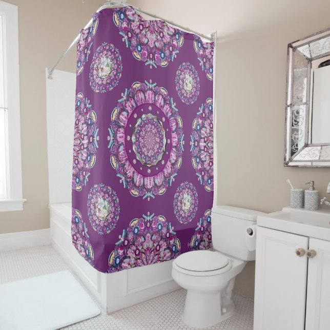 Cardinal red Rosace Shower Curtain (In Situ)