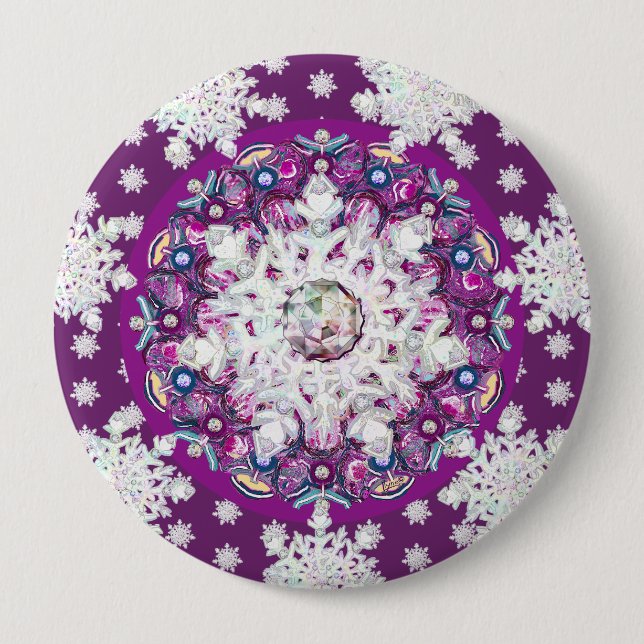 Cardinal red rosace & snowflake 10 cm round badge (Front)