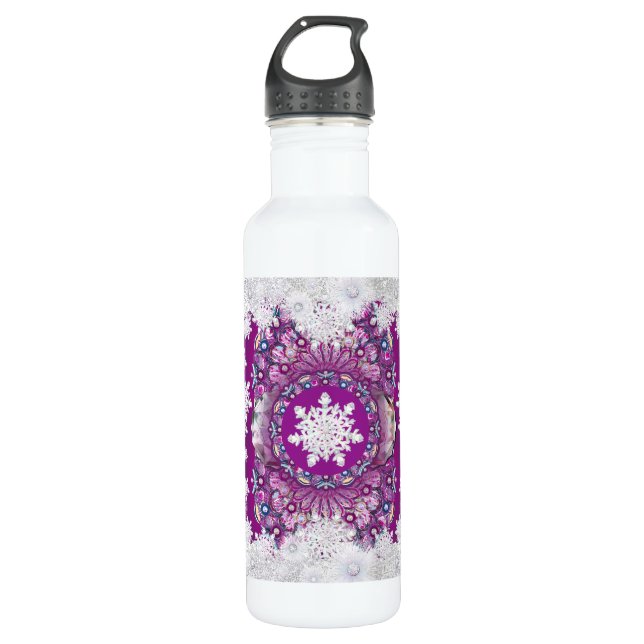 Cardinal red rosace & snowflake 710 ml water bottle (Front)