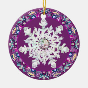 Cardinal red rosace & snowflake ceramic ornament
