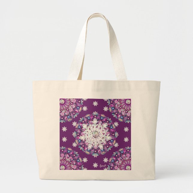 Cardinal red rosace & snowflake large tote bag (Front)