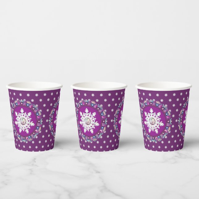 Cardinal red rosace & snowflake paper cups (Multi)