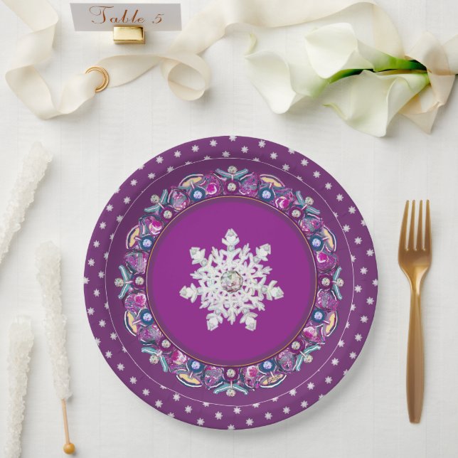 Cardinal red rosace & snowflake paper plate (Wedding)