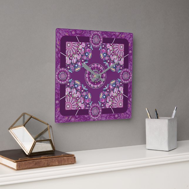 Cardinal red Rosace Square Wall Clock (Office)