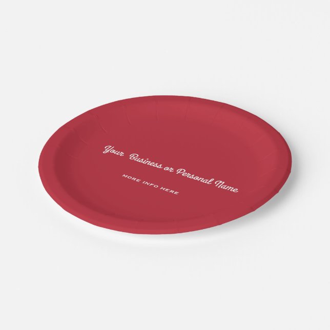 cardinal red solid colour -personalised paper plate (Angled)