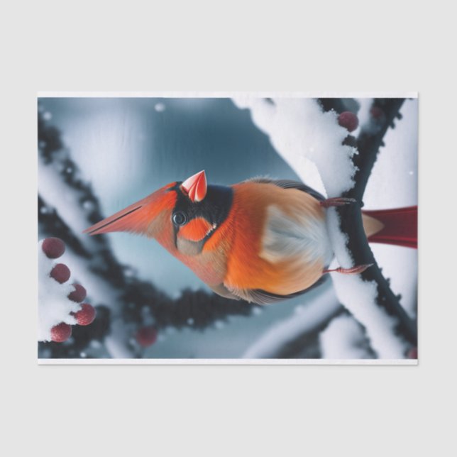 Cardinal Red Winter Snow Tree Illustration Tissue Paper (Front)