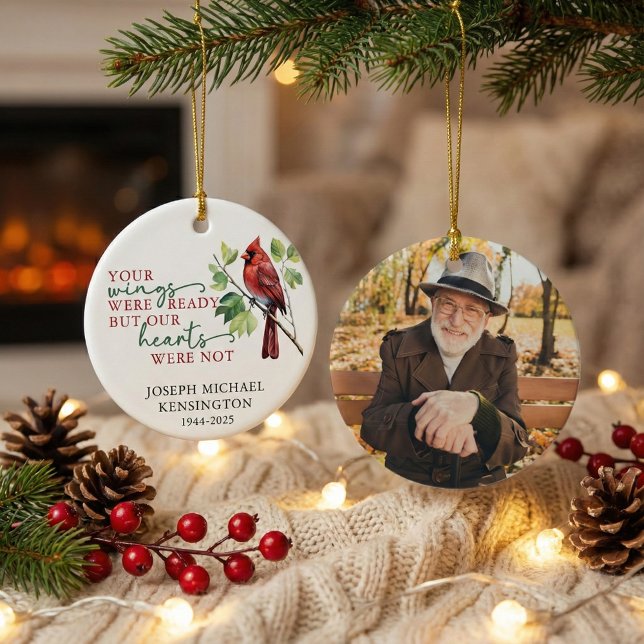 Cardinal Remembrance Memorial Keepsake Photo Ceramic Ornament (Creator Uploaded)