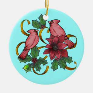 Cardinal Ribbons Ceramic Ornament