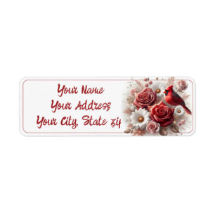 Cardinal, Roses and Daisies Return Address Label