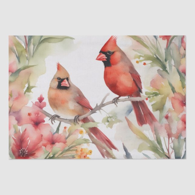 "Cardinal Serenade: A Floral Watercolor Decoupage  Tissue Paper (Front)