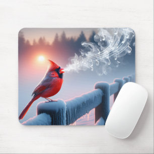 Cardinal Singing On a Winter Fence Mouse Pad
